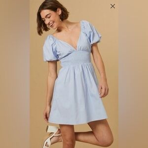 Altar’d State Puff Sleeve Babydoll Tie Back Mini Dress